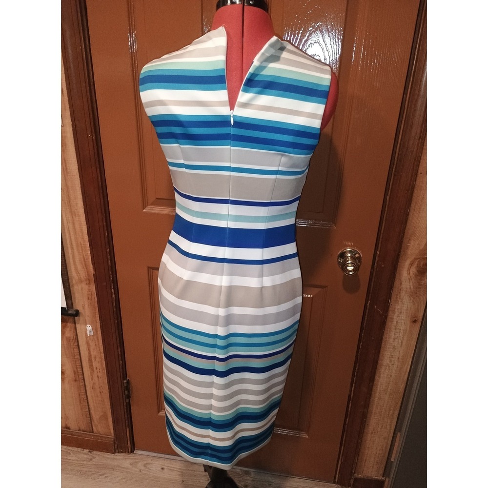 2-Calvin Klein Sheath Dresses Womens sizes 4 & 8 Blue Green Striped Abstract Lot - Picture 12 of 13